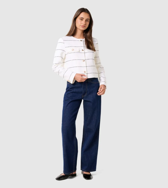 LILA Striped Long Sleeves Boucle Jacket